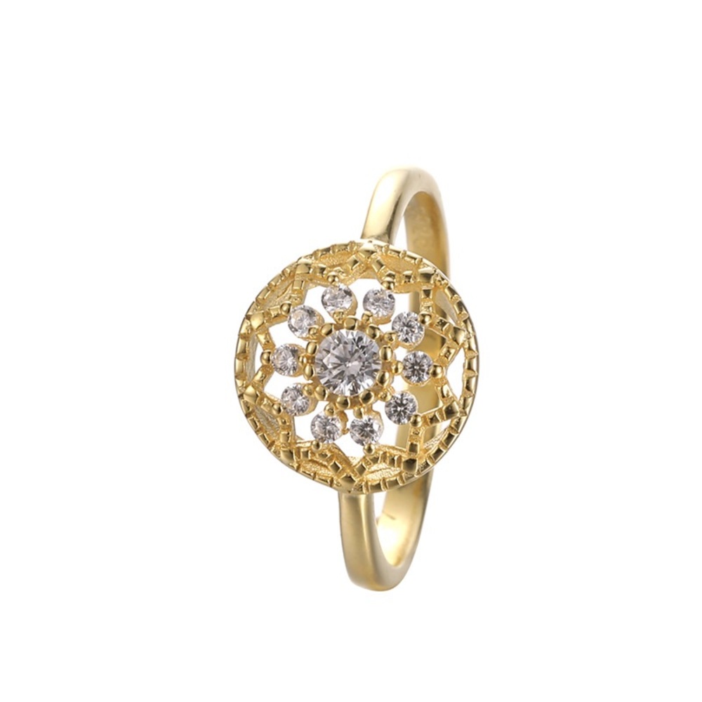 Gold Cubic Zirconia Round Cluster Ring - Picture 1 of 4